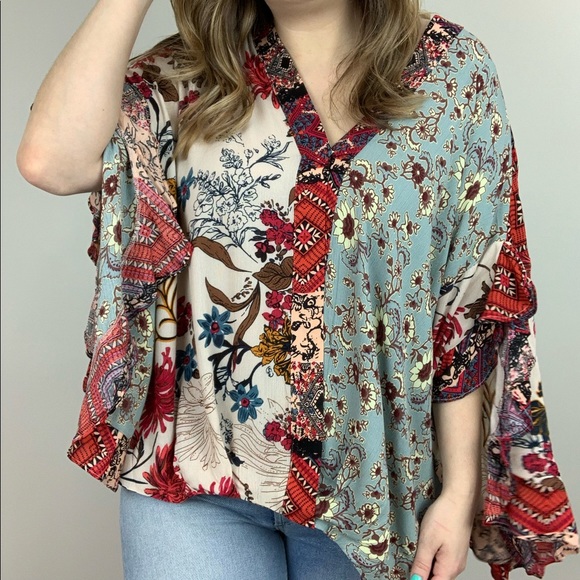 Garden Party Floral Patchwork Top Vanilla Umgee - Picture 7 of 8